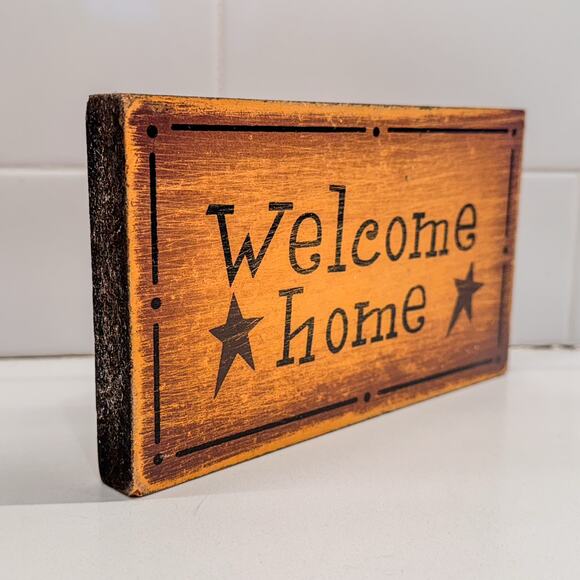 Vintage Rustic Country Farmhouse “Welcome Home” Wood Tabletop Decor Sign-5” x 7” - Picture 5 of 6